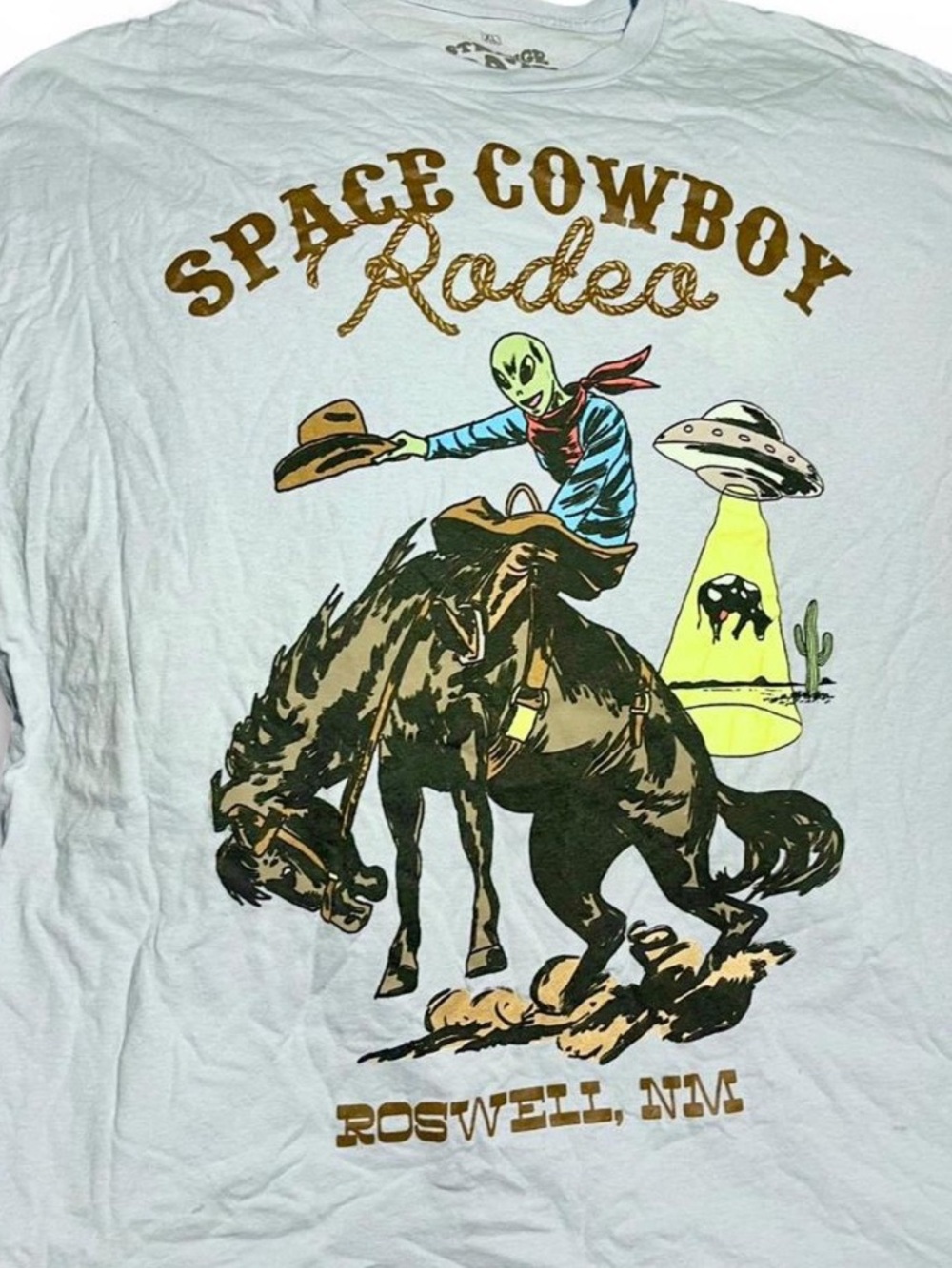 Vintage Style Space Cowboy Rodeo Roswell NM Alien Graphic Tee Large